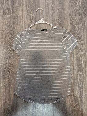 Pink Clover Gray & White Striped Crewneck Tee
